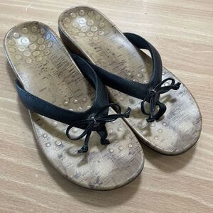 Vionic Cassie Rock Toe Post Sandals Womens 9 Black Bow Flip‎ Flop Thong Orthotic